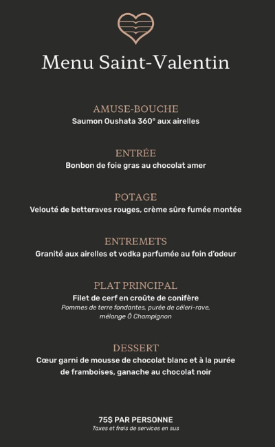 Menu St-Valentin La Traite R